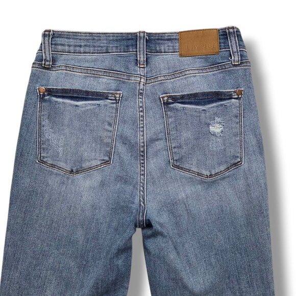 Judy Blue Cropped Bootcut Jeans Womens 28 Release Hem Distressed Mid Rise - Picture 7 of 12